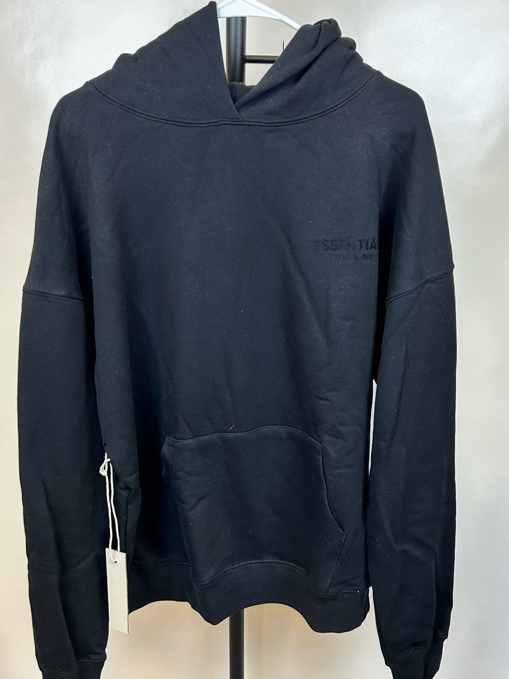 ESSENTIALS Black Men's Pullover Hoodie with Kangaroo Pocket- size L